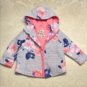 Girls Joules 12 Month Floral Rain Jacket with Pink Lining